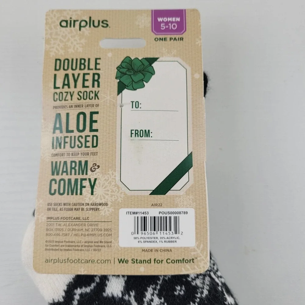 Airplus Women's Double Layer Infused w/Aloe‎ Infused Socks White/Black Size 5-10